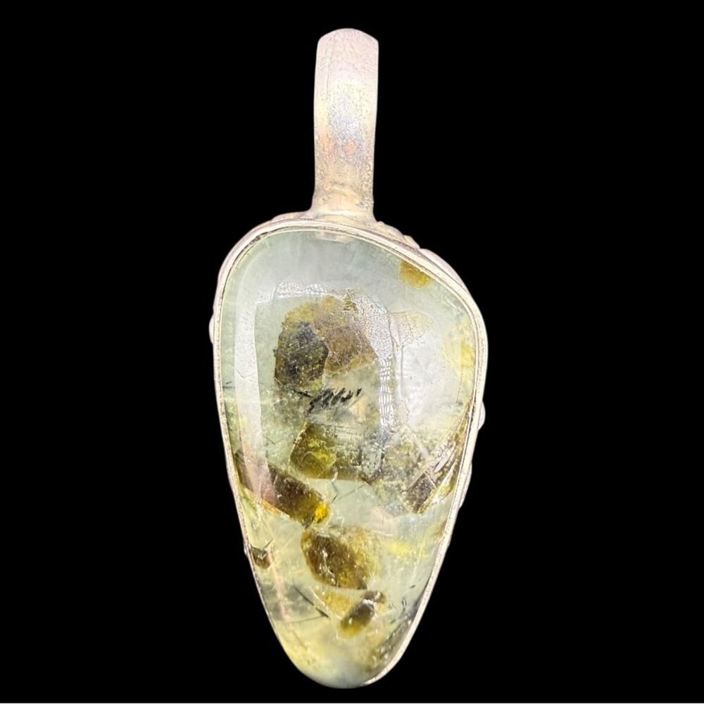 Sterling Silver 925 Green Gold Prehnite Pendant